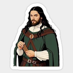 Fantasy Royalty Man in Green Cloaks Sticker